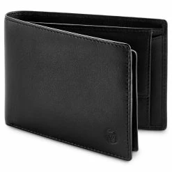 Lucleon Black Leather Wallet With ID Holder