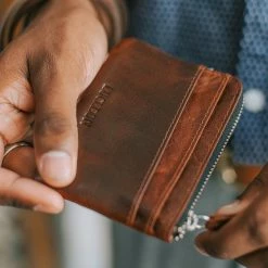 Lucleon Montreal | Tan Zipped RFID Leather Pouch -MEN WALLETS store 14035 pouch 1