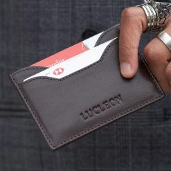 Lucleon Brown Leather Card Holder With RFID Blocker -MEN WALLETS store 3591 cardholder img 0681 1