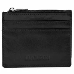 MEN WALLETS store 10 Lucleon Black Leather Multi Zip Card Holder With RFID Blocker