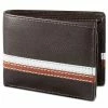 Lucleon Brown Leather RFID Wallet With White & Tan Stripes