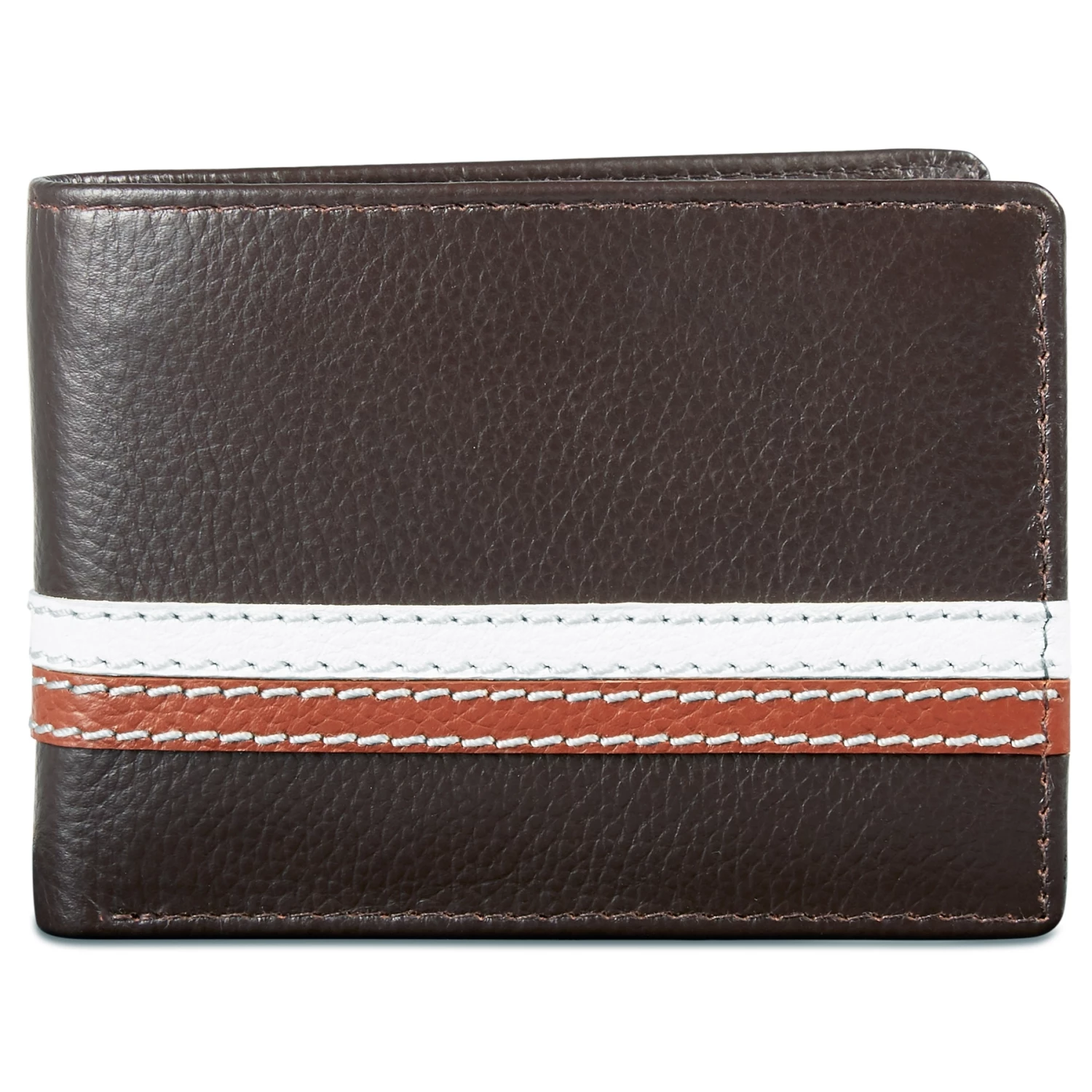 Lucleon Brown Leather RFID Wallet With White & Tan Stripes 2 Lucleon Brown Leather RFID Wallet With White & Tan Stripes - Image 2