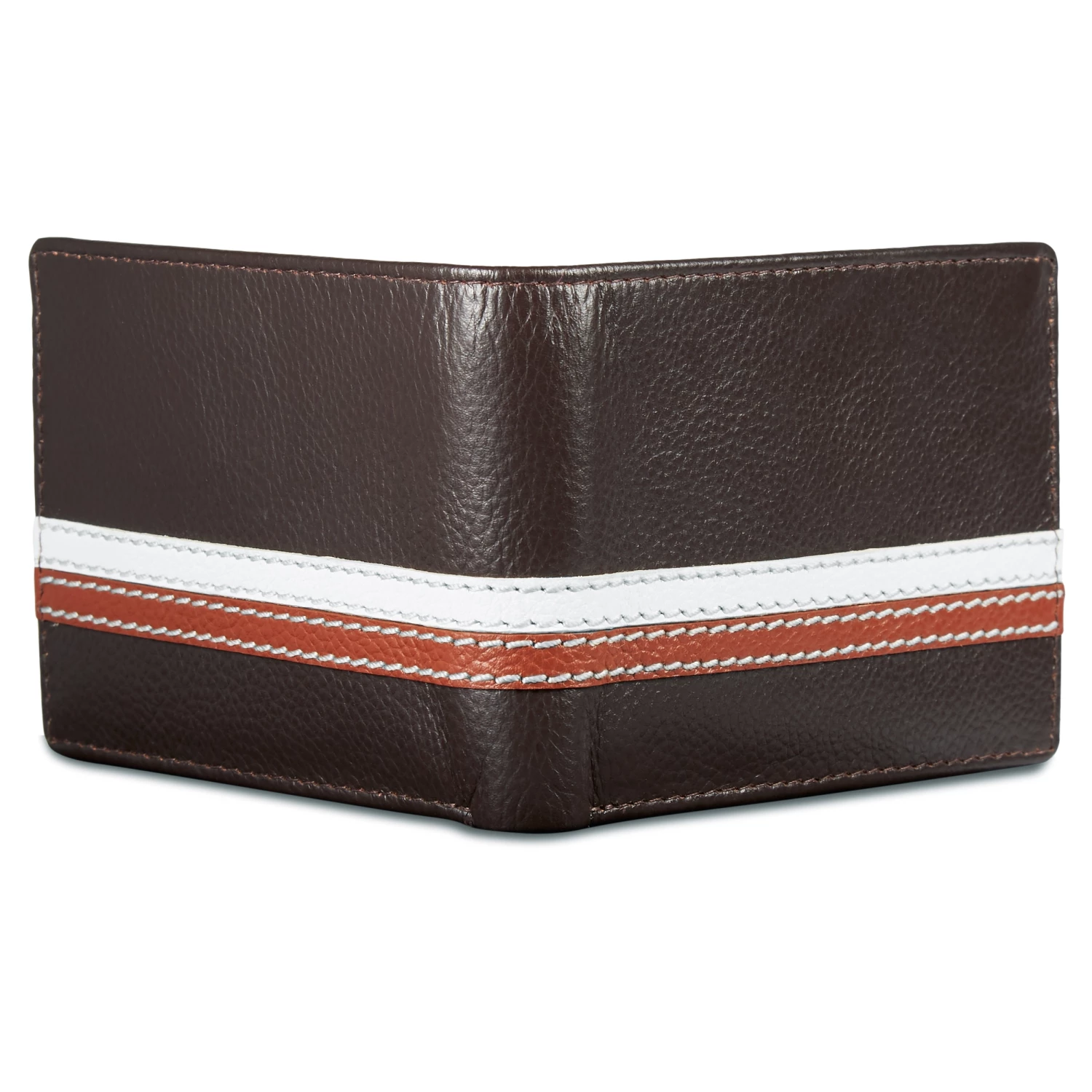Lucleon Brown Leather RFID Wallet With White & Tan Stripes 4 Lucleon Brown Leather RFID Wallet With White & Tan Stripes - Image 4