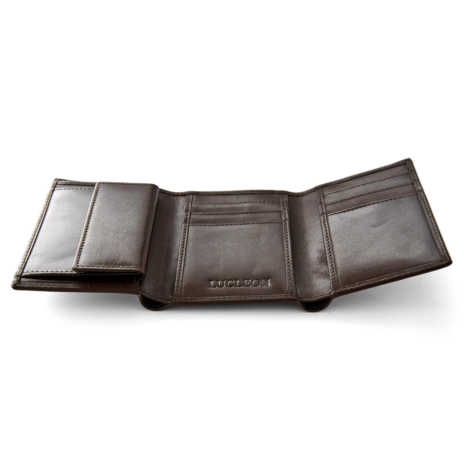 Lucleon Brown Leather Trifold Wallet With RFID Blocker 2 Lucleon Brown Leather Trifold Wallet With RFID Blocker - Image 2