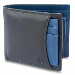 Lucleon Lincoln Navy & Cobalt-Blue Leather RFID-Blocking Wallet & Card Holder