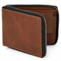 Lucleon Zip-Lined Tan RFID Leather Wallet