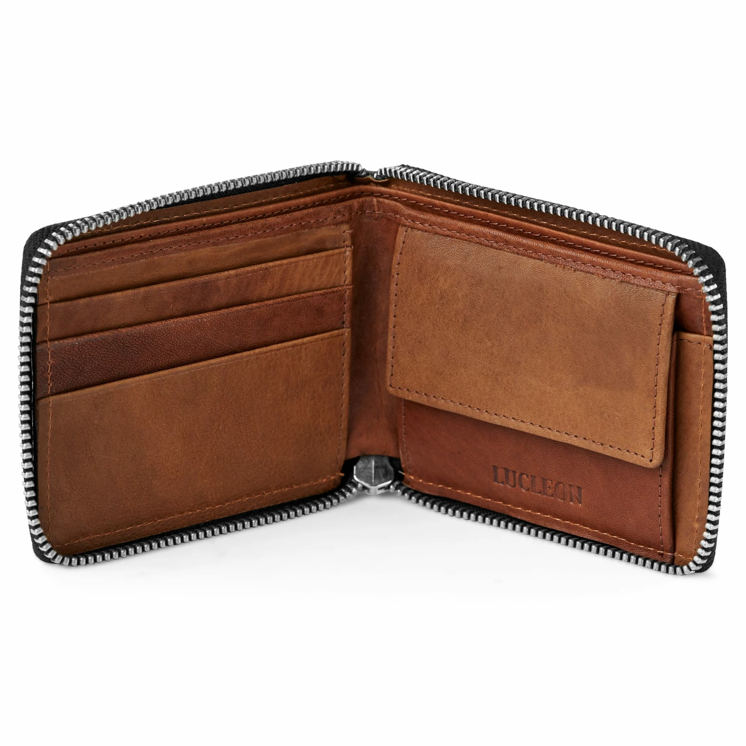 Lucleon Zip-Lined Tan RFID Leather Wallet 2 Lucleon Zip-Lined Tan RFID Leather Wallet - Image 2