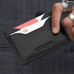 Lucleon Black Buffalo Leather Card Holder -MEN WALLETS store black3591 cardholder img 0681