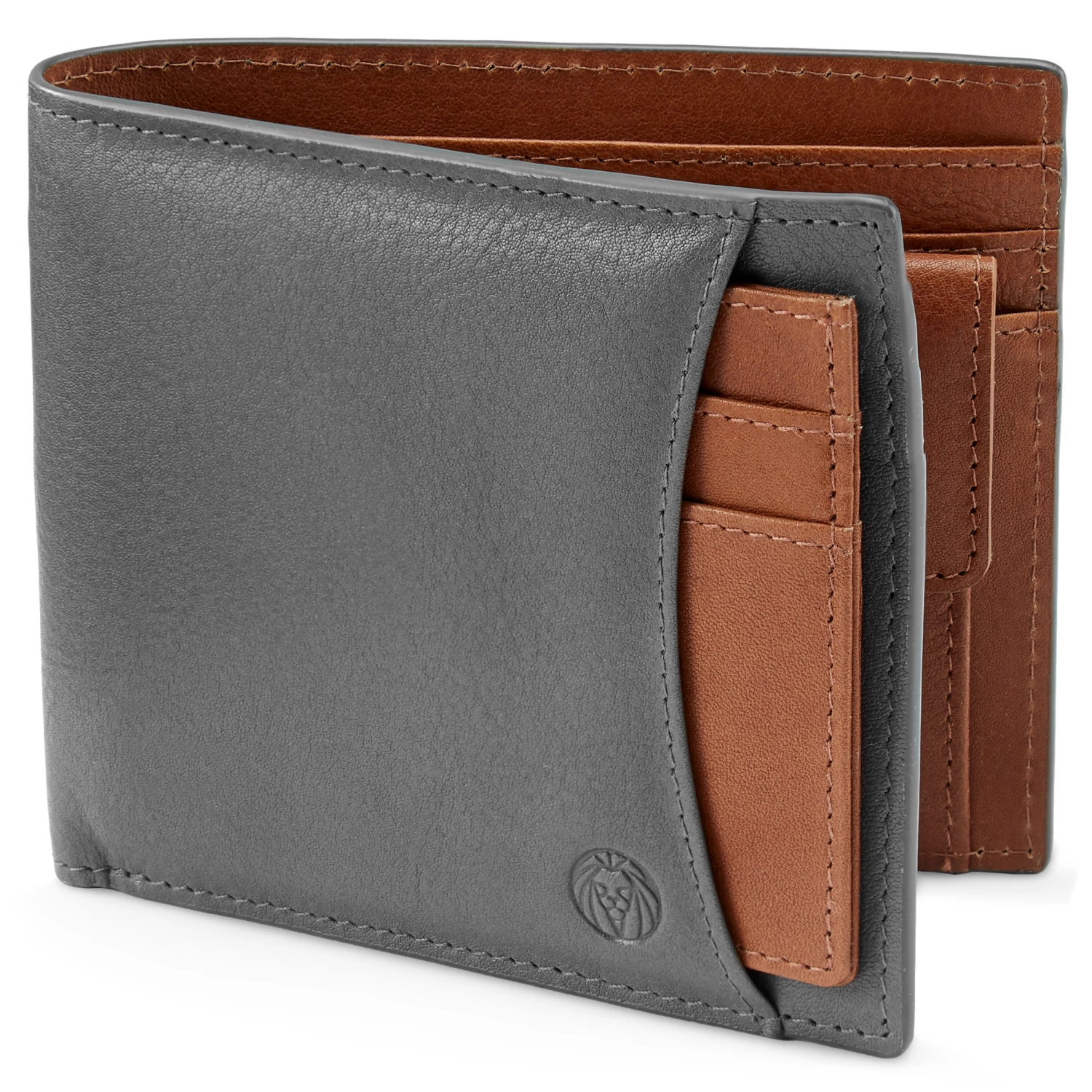 Lucleon Lincoln Grey & Tan Leather RFID-Blocking Wallet & Card Holder 1 Lucleon Lincoln Grey & Tan Leather RFID-Blocking Wallet & Card Holder