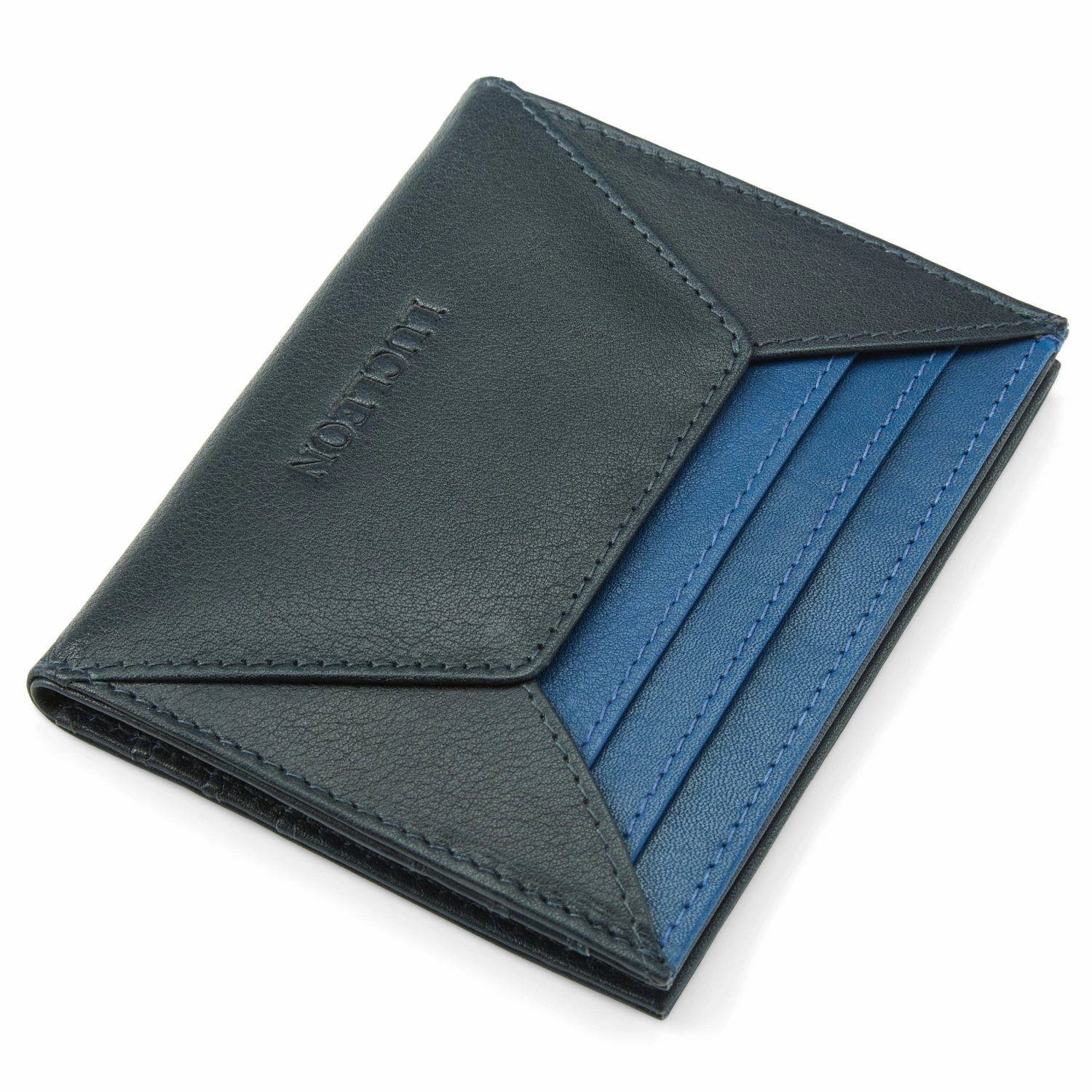 Lucleon Lincoln | Black & Blue Leather RFID-Blocking Card Holder 6 Lucleon Lincoln | Black & Blue Leather RFID-Blocking Card Holder - Image 6
